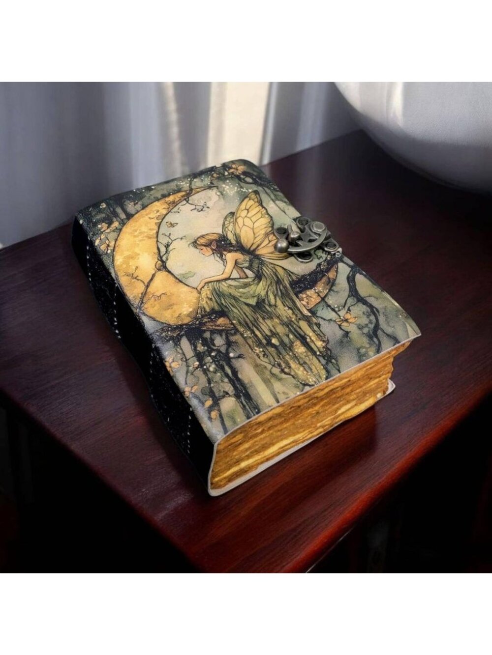 Sakura Vintage Grimoire Journal Fairy Leather Green 7x5 Lock Book of Shadows